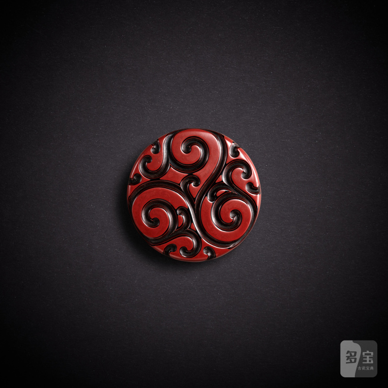 A cinnabar 'tixi' lacquer box and cover, Yuan dynasty | 元 朱面剔犀卷草紋蓋盒